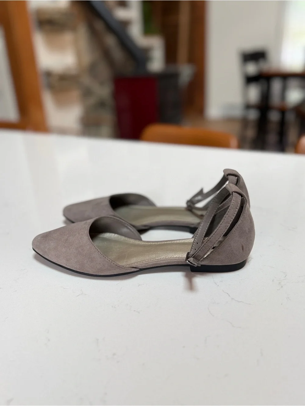 a.n.a Taupe Pointed-Toe Suede Ankle-Strap Flats